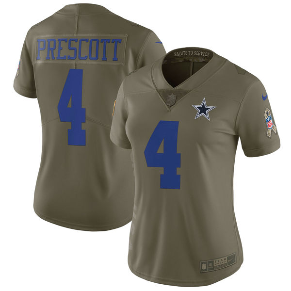 Women Dallas cowboys #4 Prescott Nike Olive Salute To Service Limited NFL Jerseys
